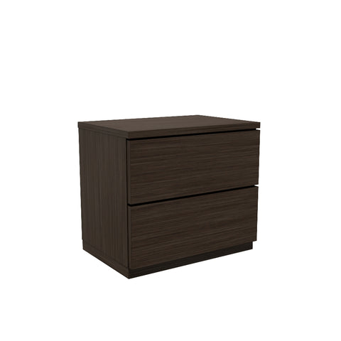 Modern nachtkastje op maat in donkerhout met twee greeploze lades