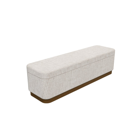 Tosca hocker op maat in beige stof met houten plint en afgeronde hoeken